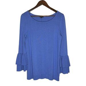 Talbots NWT Women's Blue Ruffle‎ Sleeve Pullover Sweater Size Medium